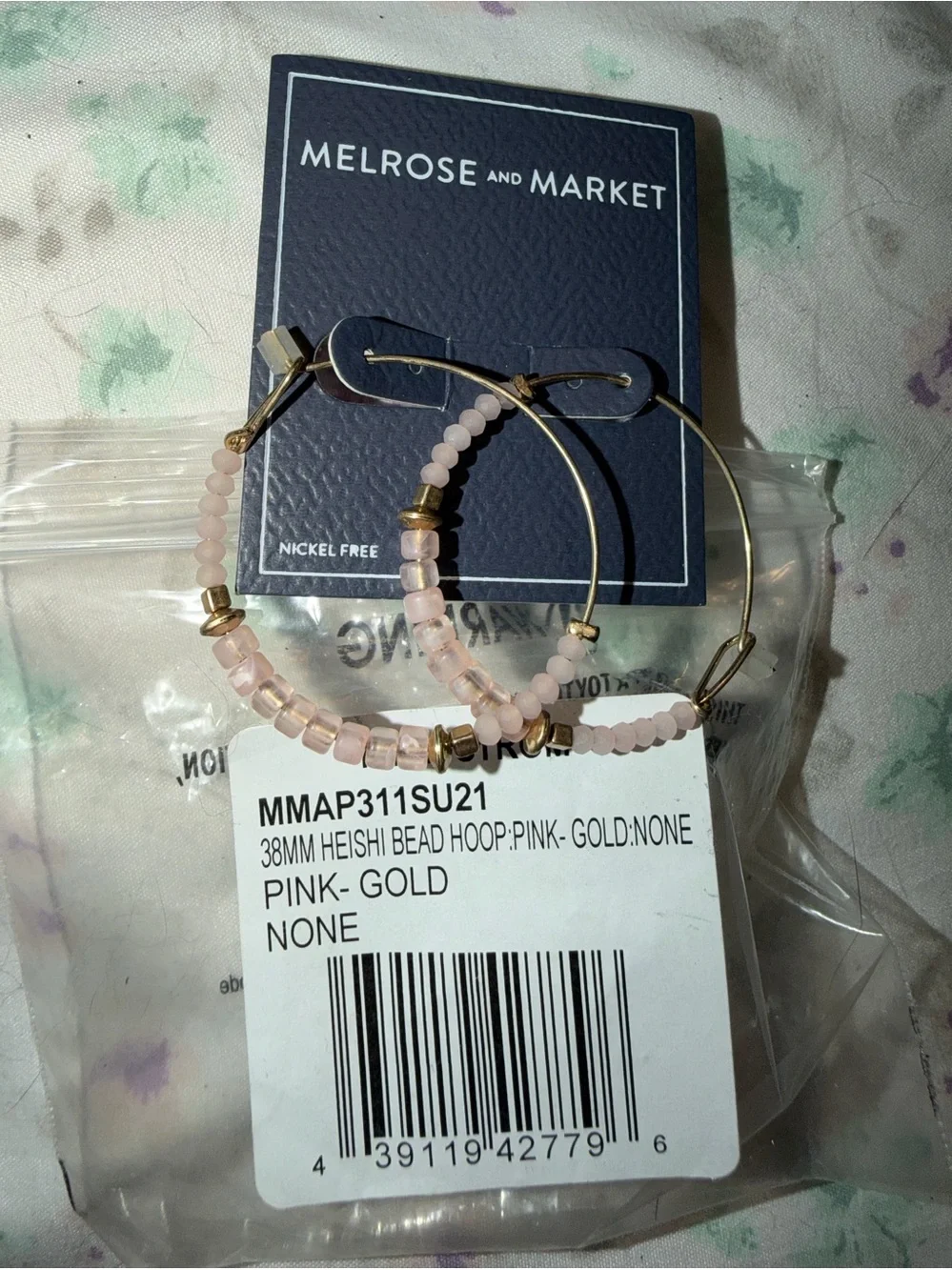 Melrose and Market Pink Beaded Hoop Earrings with Gold Accents NWT